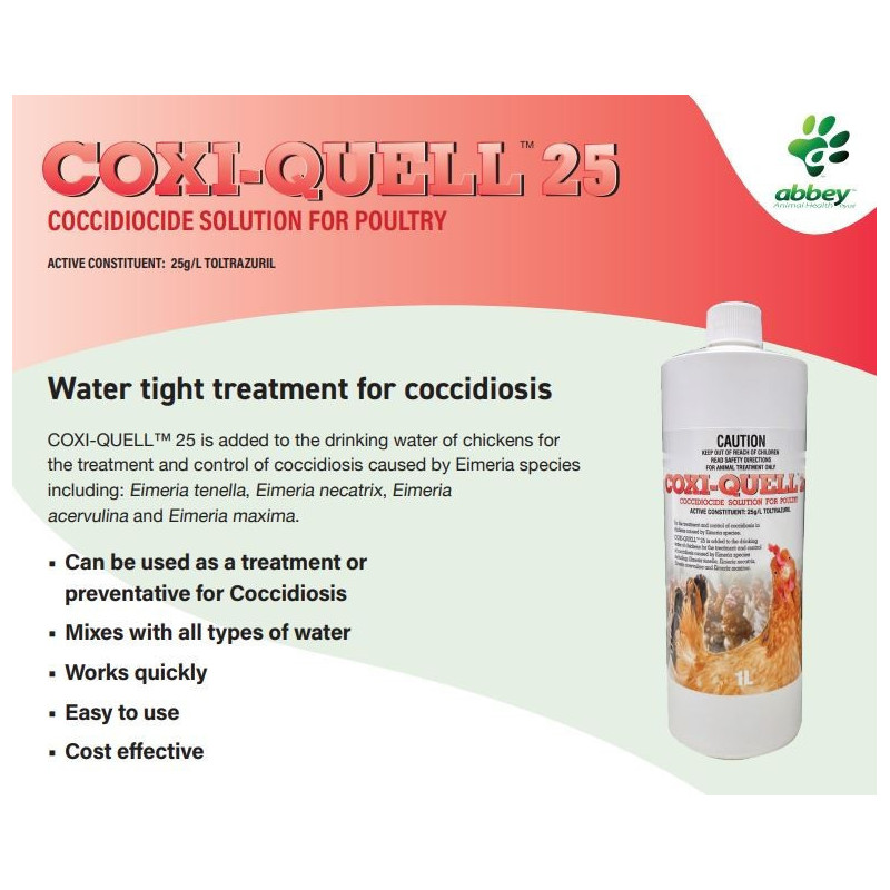 Coxi-Quell 25 Coccidiocide Solution 1L - Coccidiosis